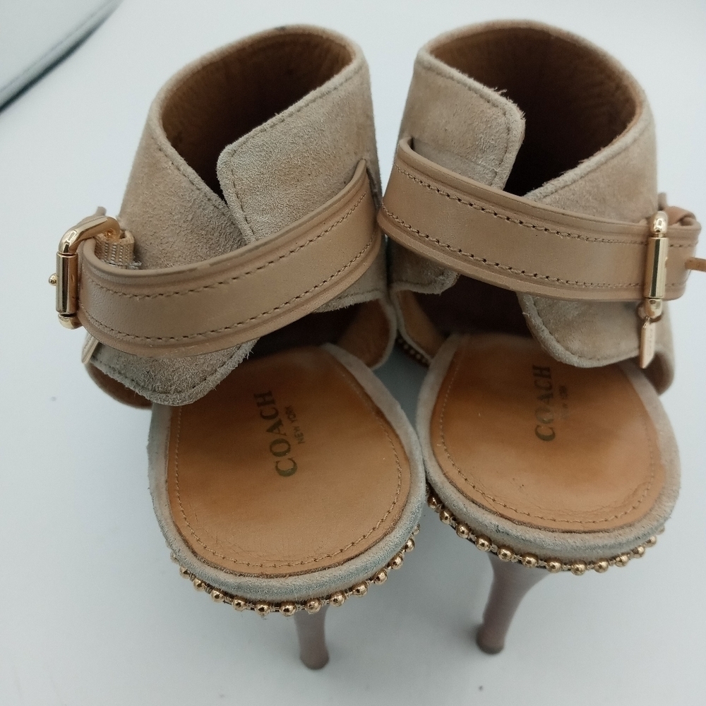 Coach Leather upper mule Stilettos Peep toe golden studded trim heel strap 9.5 - Picture 7 of 14